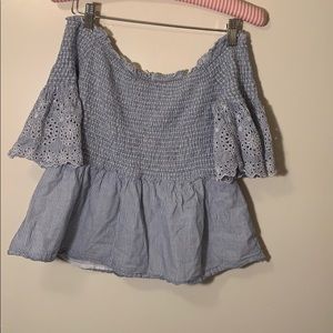 Strapless blue and white strip shirt